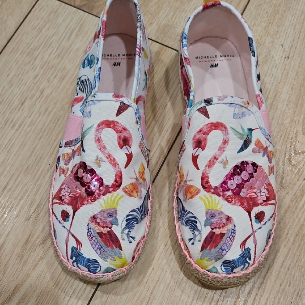 New H&M Pink and White Espadrilles with Playful Design